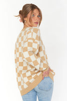 show me your mumu clothing Scout Sweater STyle MR3-4600 TC05 in Tan Checker Knit; Checkered Knit Sweater Top