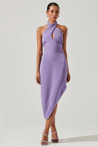 ASTR the Label Jodie Dress Style ACDR101651 in Lavender;Halter Neck Dress;Twisted Halter Neck Dress;Special Occasion Dress;Guest Of Dress