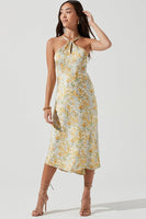 ASTR the Label Sandrine Floral Halter Midi Dress Style ACDR101203B in Cream Yellow Floral;Floral Spring Summer Midi Dress