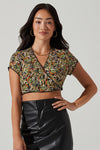 ASTR the Label Sayla Printed Top Style ACT17741 in Black Green Multi; 