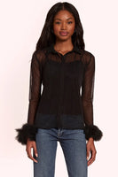 Amanda Uprichard Letitia Top Style ME-31850 in Black;Sheer Black Top;Feather Top;Feather Wrist Top; 