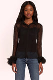 Amanda Uprichard Letitia Top Style ME-31850 in Black;Sheer Black Top;Feather Top;Feather Wrist Top; 