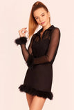 Amanda Uprichard Letitia Top Style ME-31850 in Black;Sheer Black Top;Feather Top;Feather Wrist Top; 