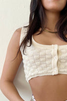Bailey Rose Clothing CHECKER SWEATER BUTTON FRONT CROP TOP style BRW1389 in Off White;Knit Crop Top;Knit Cropped Tank Top