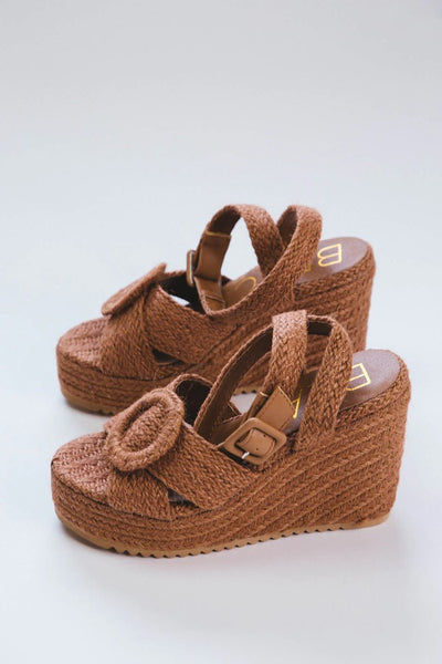 Beach by Marisse Footwear Kai Raffia Wedge Sandal in Terracotta;Beach Wedge Sandal; 