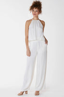 BobiBlack Clothing Rib Mixed Wide Leg Pant Style 31D-92649 in Ivory;Women's wide Leg Flowy Ribbed Pant;Spring Pant