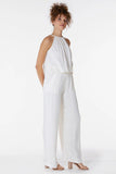 BobiBlack Clothing Rib Mixed Wide Leg Pant Style 31D-92649 in Ivory;Women's wide Leg Flowy Ribbed Pant;Spring Pant