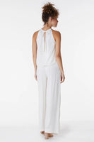 BobiBlack Clothing Rib Mixed Wide Leg Pant Style 31D-92649 in Ivory;Women's wide Leg Flowy Ribbed Pant;Spring Pant