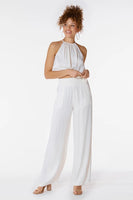 BobiBlack Clothing Rib Mixed Wide Leg Pant Style 31D-92649 in Ivory;Women's wide Leg Flowy Ribbed Pant;Spring Pant