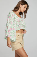 Chaser Brand Clothing Monarch Crop Top Style CW9523-CHA7130-GRS in Grass Daisy Floral;Women's Cropped Floral Top; 