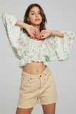 Chaser Brand Clothing Monarch Crop Top Style CW9523-CHA7130-GRS in Grass Daisy Floral;Women's Cropped Floral Top; 