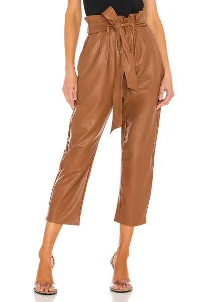 Commando Faux Leather Paperbag Pant Style Number SLG451 COC in Cocoa;Leather Paperbag Pant;Faux Leather Paperbag waist pant; 