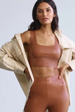 Commando Commando Faux Leather Crop Top Style FLT100 COC in Cocoa;Faux Leather Cropped Tank;Cropped Tank;Commando Faux Leather; 