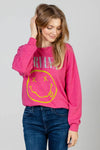 Daydreamer Nirvana Smiley Raglan Crew Style S633NIR614 in Pink Cosmo;Daydreamer Graphics;Daydreamer Nirvana;Nirvana Sweatshirt;Pink Nirvana Smiley Sweatshirt