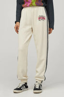 Daydreamer Starstudded Striped Sweatpants Style B062G4832B in Dirty White