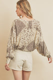 Dress Forum Clothing Endless Flower Patch Kimono Top Style FT9638 in Dried Lavender;Women's Pre Fall Top;Batwing Printed Blouse