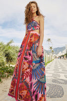 Farm Rio Macaw Scarf Dress Style 305798 in Macaw Scarf Pink;Farm Rio Maxi Dress;Summer Scarf Dress;Macaw Printed Summer Maxi Dress;Tropical Printed SUmmer Dress