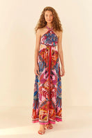 Farm Rio Macaw Scarf Dress Style 305798 in Macaw Scarf Pink;Farm Rio Maxi Dress;Summer Scarf Dress;Macaw Printed Summer Maxi Dress;Tropical Printed SUmmer Dress