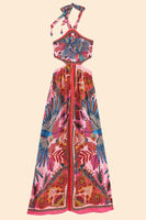 Farm Rio Macaw Scarf Dress Style 305798 in Macaw Scarf Pink;Farm Rio Maxi Dress;Summer Scarf Dress;Macaw Printed Summer Maxi Dress;Tropical Printed SUmmer Dress