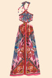 Farm Rio Macaw Scarf Dress Style 305798 in Macaw Scarf Pink;Farm Rio Maxi Dress;Summer Scarf Dress;Macaw Printed Summer Maxi Dress;Tropical Printed SUmmer Dress