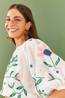 Farm Rio Summer Garden Embroidered Crop Top Style 306110 in Off White; 