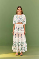 Farm Rio Summer Garden Embroidered Crop Top Style 306110 in Off White; 