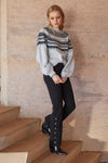 Fifteen Twenty Clothing Jacquard Sweater Style 3F89320 GRA in Grey;Fair Isle Print Sweater;Women's Fall Sweater; 
