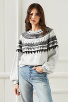 Fifteen Twenty Clothing Jacquard Sweater Style 3F89320 GRA in Grey;Fair Isle Print Sweater;Women's Fall Sweater