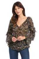 Fifteen Twenty Clothing KEYHOLE RUFFLE SLEEVE TOP Style 3F33505 PRT;Women's floral Ruffle Blouse;Fifteen Twenty Floral Ruffle Top;Floral Top;Floral Fall Blouse