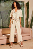 Fifteen Twenty Clothing Wide Leg Leather Cropped Pants style 1F47013 in Ecru;women's spring crapped faux leather trouser pant in ecru;