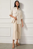 Fifteen Twenty Clothing Wide Leg Leather Cropped Pants style 1F47013 in Ecru;women's spring crapped faux leather trouser pant in ecru;