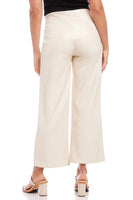 Fifteen Twenty Clothing Wide Leg Leather Cropped Pants style 1F47013 in Ecru;women's spring crapped faux leather trouser pant in ecru;
