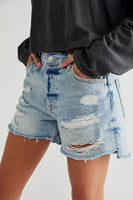 Free People Maggie Mid Rise Short Style Number OB1450611 in Light Stone;FRee PEople Short;Free PEople Denim Short;Women's destructed denim jean shorts