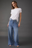 Free People Old West Slouchy Jean Style OB1280913 in Canyon Blue;Wide Leg Denim Jeans;Free People Wide Leg Slouchy Denim Jeans;Raw Hem Slouchy Wide Leg Jeans