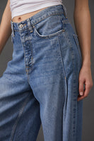 Free People Old West Slouchy Jean Style OB1280913 in Canyon Blue;Wide Leg Denim Jeans;Free People Wide Leg Slouchy Denim Jeans;Raw Hem Slouchy Wide Leg Jeans