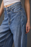 Free People Old West Slouchy Jean Style OB1280913 in Canyon Blue;Wide Leg Denim Jeans;Free People Wide Leg Slouchy Denim Jeans;Raw Hem Slouchy Wide Leg Jeans