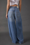 Free People Old West Slouchy Jean Style OB1280913 in Canyon Blue;Wide Leg Denim Jeans;Free People Wide Leg Slouchy Denim Jeans;Raw Hem Slouchy Wide Leg Jeans