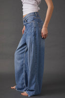 Free People Old West Slouchy Jean Style OB1280913 in Canyon Blue;Wide Leg Denim Jeans;Free People Wide Leg Slouchy Denim Jeans;Raw Hem Slouchy Wide Leg Jeans