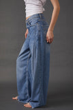 Free People Old West Slouchy Jean Style OB1280913 in Canyon Blue;Wide Leg Denim Jeans;Free People Wide Leg Slouchy Denim Jeans;Raw Hem Slouchy Wide Leg Jeans