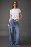 Free People Old West Slouchy Jean Style OB1280913 in Canyon Blue;Wide Leg Denim Jeans;Free People Wide Leg Slouchy Denim Jeans;Raw Hem Slouchy Wide Leg Jeans