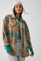 Free People Printed Ruby Jacket Style OB1468376 In Tan Combo and Mazipan Combo;Free people floral shirt jacket;Free People Shacket; Fall outerwear