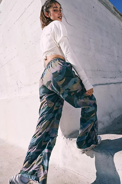 Free People Printed Stadium Pant Style OB1589560 in Forest Camo Combo;wide leg utilty pant;Free People Movement;wide leg jogger pant