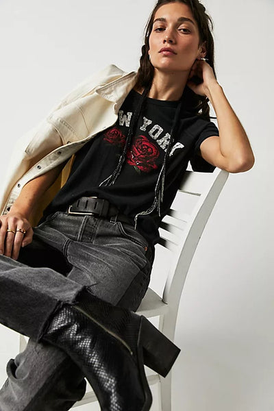 Free People Stare Flower Tee Style OB1666086 in Washed Black NY;Free PEople NY Tee;New York Tee; 