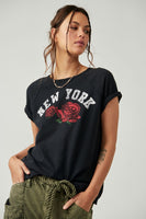 Free People Stare Flower Tee Style OB1666086 in Washed Black NY;Free PEople NY Tee;New York Tee; 