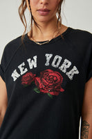 Free People Stare Flower Tee Style OB1666086 in Washed Black NY;Free PEople NY Tee;New York Tee; 