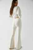 Free People Venice Beach Flare Style OB1454406 in Worn White;White Flare Jeans;Crossover Front Flare Jeans