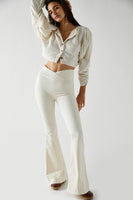 Free People Venice Beach Flare Style OB1454406 in Worn White;White Flare Jeans;Crossover Front Flare Jeans