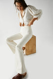 Free People Venice Beach Flare Style OB1454406 in Worn White;White Flare Jeans;Crossover Front Flare Jeans