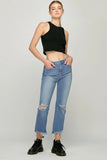 Hidden Denim Jeans Happi Crop Flare With Frayed Uneven Hem Style HD3178C-MD; 