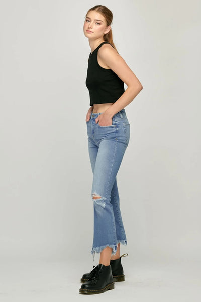 Happi Crop Flare Frayed Uneven Hem bfree boutique
